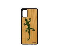 Coque en bois pour Samsung Galaxy A71 et silicone salamandre smartphone de protection case fantaisie pas cher reptile esprit du feu