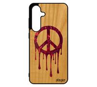 Coque En Bois Pour Samsung S24 Fe Silicone Peace And Love Noir Paix Et Amour Telephone Journal Motif Souple & Reggae Rasta 4g Vrai Pour Galaxy