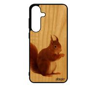 Coque En Bois Pour Samsung S25+ Plus Et Silicone Ecureuil Animal Fr¿Ne Foret Design 4g Animaux Noir Dessin Case Telephone Sm-S936b Pour Galaxy