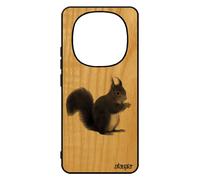 Coque En Bois Redmi Note 14 Pro/14 Pro+ Plus 5g Silicone Ecureuil Telephone Solide Mignon Jolie Rigide Antichoc Nature Housse Pour Xiaomi