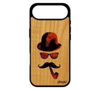 Coque En Bois Silicone Monsieur Moustache Pour Iphone 17 Air Graf Lunette Chapeau Melon Pas Cher De Protection Mobile Vintage Pipe