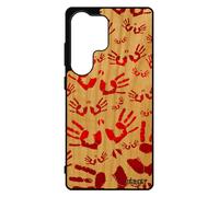 Coque En Bois Silicone Pour Galaxy S25 Ultra Empreinte Main Enfant Etui Gar¿On Peinture Rigide Telephone Noir Imprim¿ Rouge De Pour Samsung