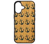 Coque En Bois Silicone Pour Iphone 16 Ancre Motif Telephone Noir Homme Old School Ocean 4g Case Bleu Tatouage Marine Marinière Apple