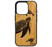 Coque En Bois Silicone Pour Iphone 16 Pro Tortue Noir Ocean Animal Antichoc Jolie Animaux Marin Design Luth De Mer Nature Gris Apple