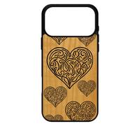 Coque en bois silicone pour iPhone 17 pro max coeur portable tribal smartphone love art noir amour gel amitie de luxe design solide