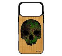 Coque En Bois Silicone Pour Iphone 17 Pro Max Et Tete De Mort Epouvante Squelette Vert Graff Camouflage Militaire Biker Fr¿Ne Punk