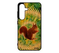 Coque En Bois Veritable Pour Samsung S25 Silicone Ecureuil Design Animaux Mignon Mandala Vert Animal Telephone Foret De Protection Pour Galaxy