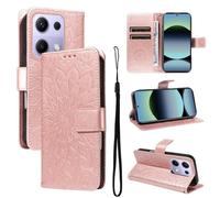 Coque En Cuir À Motif Tournesol Pour Redmi Note 14s / Note 13 Pro, Or Rose