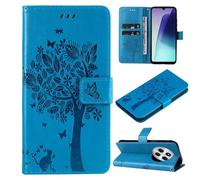 Coque En Cuir À Rabat Avec Motif Arbre Et Chat Pour Redmi 14c 4g, Bleu