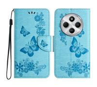 Coque En Cuir À Rabat Embossée Papillon Pour Redmi 14c, Bleu