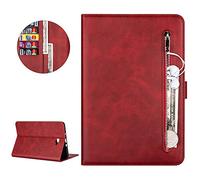 Coque en Cuir à Rabat pour Samsung Galaxy Tab A 10.1 2016 T580/T585 avec Pochette à Glissière,DasKAn Magnétique Folio Housse de Protection avec Porte Carte Fonction de Support Étui de Tablette, Rouge