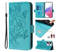 Coque En Cuir Anti-Vol Rfid Pour Redmi 13 4g / Note 13r Avec Motif Rose, Bleu Clair