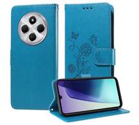 Coque En Cuir Avec Fleurs Papillon Pour Redmi 14c, Bleu