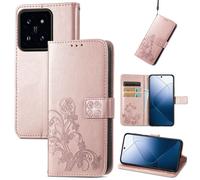 Coque En Cuir Embossé À Fermoir Quatre Feuilles Pour Xiaomi 14, Or Rose