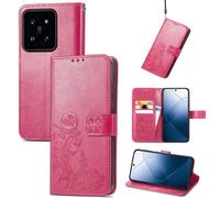Coque En Cuir Embossé À Fermoir Quatre Feuilles Pour Xiaomi 14 Pro, Magenta