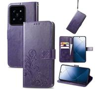 Coque En Cuir Embossé À Fermoir Quatre Feuilles Pour Xiaomi 14, Violet