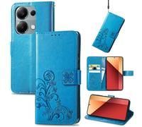 Coque En Cuir Embossé À Fermoir Quatre Feuilles Pour Xiaomi Redmi Note 13 Pro 4g, Bleu