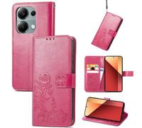 Coque En Cuir Embossé À Fermoir Quatre Feuilles Pour Xiaomi Redmi Note 13 Pro 4g, Magenta