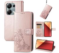 Coque En Cuir Embossé À Fermoir Quatre Feuilles Pour Xiaomi Redmi Note 13 Pro 4g, Or Rose