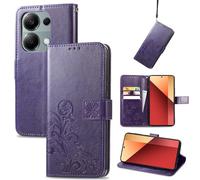 Coque En Cuir Embossé À Fermoir Quatre Feuilles Pour Xiaomi Redmi Note 13 Pro 4g, Violet