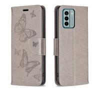 Coque En Cuir Embossée Pour Nokia G22 Avec Deux Papillons, Gris