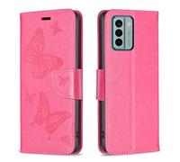 Coque En Cuir Embossée Pour Nokia G22 Avec Deux Papillons, Rose Rouge