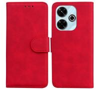 Coque En Cuir Flip Couleur Pure Pour Xiaomi Poco M6 4g, Rouge