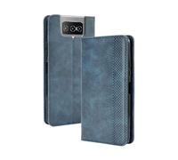 Coque en Cuir pour ASUS Zenfone 7 ZS670KS,Flip magnétique rétro,Étui de téléphone en Cuir PU,Conception de Portefeuille avec 3 Fentes à Cartes et 1 Clip d'argent -Blue