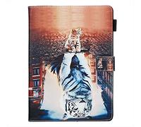 Coque en Cuir pour iPad 9.7 2018/2017/iPad Air 2/iPad Air,DasKAn Auto Réveil/Veille Folio Magnétique à Rabat Housse de Protection avec Porte Carte Stand Portefeuille Étui de Tablette,Chat et Tigre#2