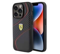 Coque en Cuir pour iPhone 15 Pro avec Logo Twist Métal Noir / Rouge