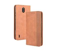 Coque en Cuir pour Nokia C2,Flip magnétique rétro,Étui de téléphone en Cuir PU,Conception de Portefeuille avec 3 Fentes à Cartes et 1 Clip d'argent -Brown
