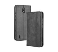Coque en Cuir pour Nokia C2,Flip magnétique rétro,Étui de téléphone en Cuir PU,Conception de Portefeuille avec 3 Fentes à Cartes et 1 Clip d'argent -Black