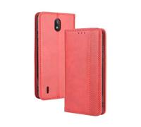 Coque en Cuir pour Nokia C2,Flip magnétique rétro,Étui de téléphone en Cuir PU,Conception de Portefeuille avec 3 Fentes à Cartes et 1 Clip d'argent -Red