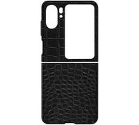 Avizar Coque en Cuir pour Oppo Find N2 Flip Effet Croco Bords Surélevés Noir