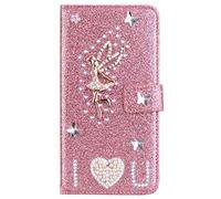 Coque en Cuir pour Samsung Galaxy S22 Ultra Glitter Etui Housse Little Anges Design Luxe Bling Glitter Paillettes PU Cuir Housse Etui Fermeture Magnétique pour Carte pour SamsungS22 Ultra - Or rose