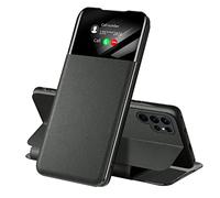 Coque en Cuir pour Samsung Galaxy S24 Ultra/S24 Plus/S24, Clear View Flip Cover, Smart Wake-Up Folio Wallet Business Phone Case