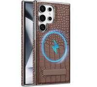 Coque en Cuir pour Samsung Galaxy S25 Ultra, Motif de Crocodile de Luxe en Cuir PU avec Kickstand, Cadre de Bord Electrolité de Luxe,Housse de Protection Stand de Choc Mince pour S25 Ultra(Marron)