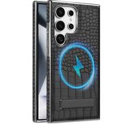 Coque en Cuir pour Samsung Galaxy S25 Ultra, Motif de Crocodile de Luxe en Cuir PU avec Kickstand, Cadre de Bord Electrolité de Luxe,Housse de Protection Stand de Choc Mince pour S25 Ultra(Noir)