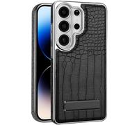 Coque en Cuir pour Samsung Galaxy S26 Ultra, Motif de Crocodile de Luxe en Cuir PU avec Kickstand, Cadre de Bord Electrolité de Luxe,Housse de Protection Stand de Choc Mince pour S26 Ultra(Noir)