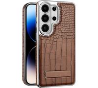Coque en Cuir pour Samsung Galaxy S26 Ultra, Motif de Crocodile de Luxe en Cuir PU avec Kickstand, Cadre de Bord Electrolité de Luxe,Housse de Protection Stand de Choc Mince pour S26 Ultra(Marron)