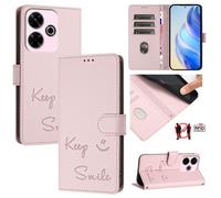 Coque En Cuir Rfid Embossée Pour Redmi 13 4g / Note 13r, Rose