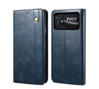 Coque En Cuir Texture Crazy Horse Pour Xiaomi Poco C40, Bleu
