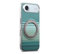 COQUE en Fibre de Carbone pour Apple iPhone 17 Air, Cadre argenté, Tissu en Fibre d'aramide, Support magnétique Rotatif à 360° avec Son de clic, de Protection Afterglow-Vert