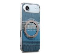 COQUE en Fibre de Carbone pour Apple iPhone 17 Air, Cadre argenté, Tissu en Fibre d'aramide, Support magnétique Rotatif à 360° avec Son de clic, de Protection Afterglow-Bleu