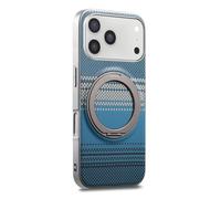 COQUE en Fibre de Carbone pour Apple iPhone 17 Pro Max, Cadre argenté, Tissu en Fibre d'aramide, Support magnétique Rotatif à 360° avec Son de clic, de Protection Afterglow-Bleu