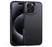 Coque en fibre de carbone véritable pour iPhone 16 Pro Max/16 Pro/16 Plus/16, compatible avec MagSafe 1500D en fibre d'aramide, fine et légère de qualité militaire (16) noir