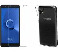 Coque en gel silicone souple TPU + film de protection d'écran en verre trempé anti-rayures pour Alcatel 1 5033D 5033X (écran 5.0)
