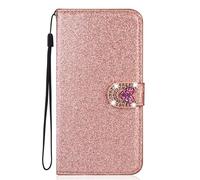 Coque en PU Cuir Étui à Rabat pour Samsung Galaxy S8 Glitter,Coque Briller Housse Pochette en Cuir pour Samsung Galaxy S8 Portefeuille Amour Boucle Shiny PU Cuir Housse, Or Rose