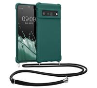 kwmobile Coque Collier Compatible avec Google Pixel 6 Pro Coque - Coque Housse en Silicone avec Collier pétrole