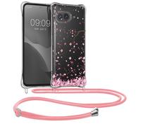 kwmobile Coque Collier Compatible avec Google Pixel 9a Coque - Housse en Silicone avec Cordon de Collier - Rose Clair-Brun foncé-Transparent